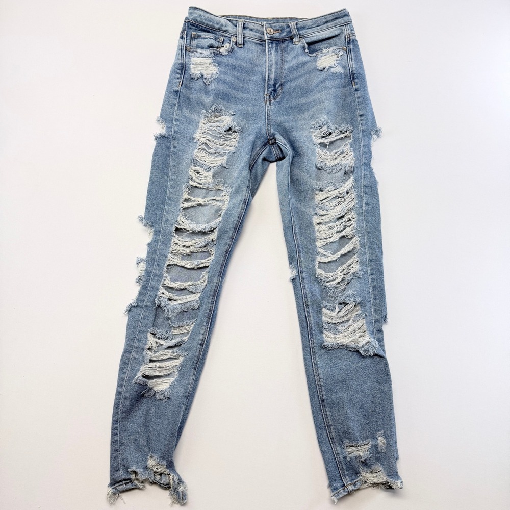 American Eagle Distressed Stretch Jeans Womens 4 Regular Blue Shredded Denim